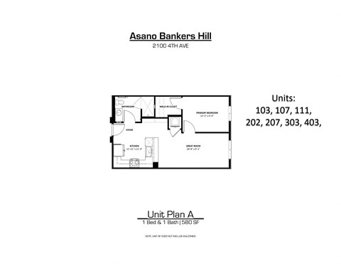 Floor plan for 1 bed, 1 bath, 672 sqft